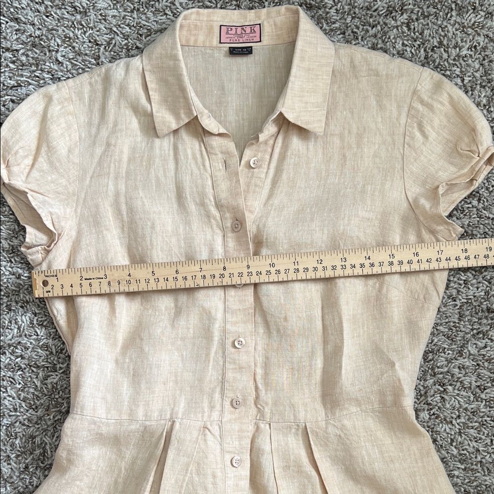 Like New! Thomas Pink 100% Linen Button-Front Belted Peplum Top in Size 8 - Picture 12 of 14